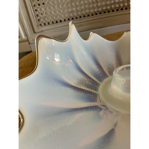 Unique Iridescent Curved White Art Glass Tapered Candle Holder Modern Home Decor - Picture 8 of 8